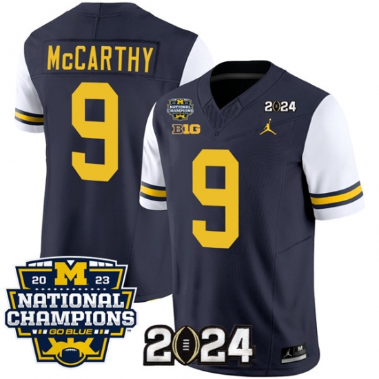 Men's Michigan Wolverines #9 J.J. McCarthy Navy White 2024 F.U.S.E. With 2023 National Champions Stitched Jersey - Ujersey