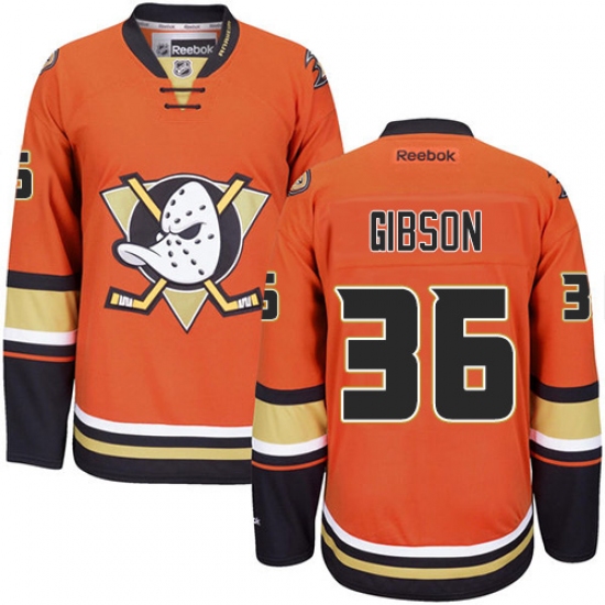 Women's Reebok Anaheim Ducks #36 John Gibson Premier Orange Third NHL Jersey - Ujersey