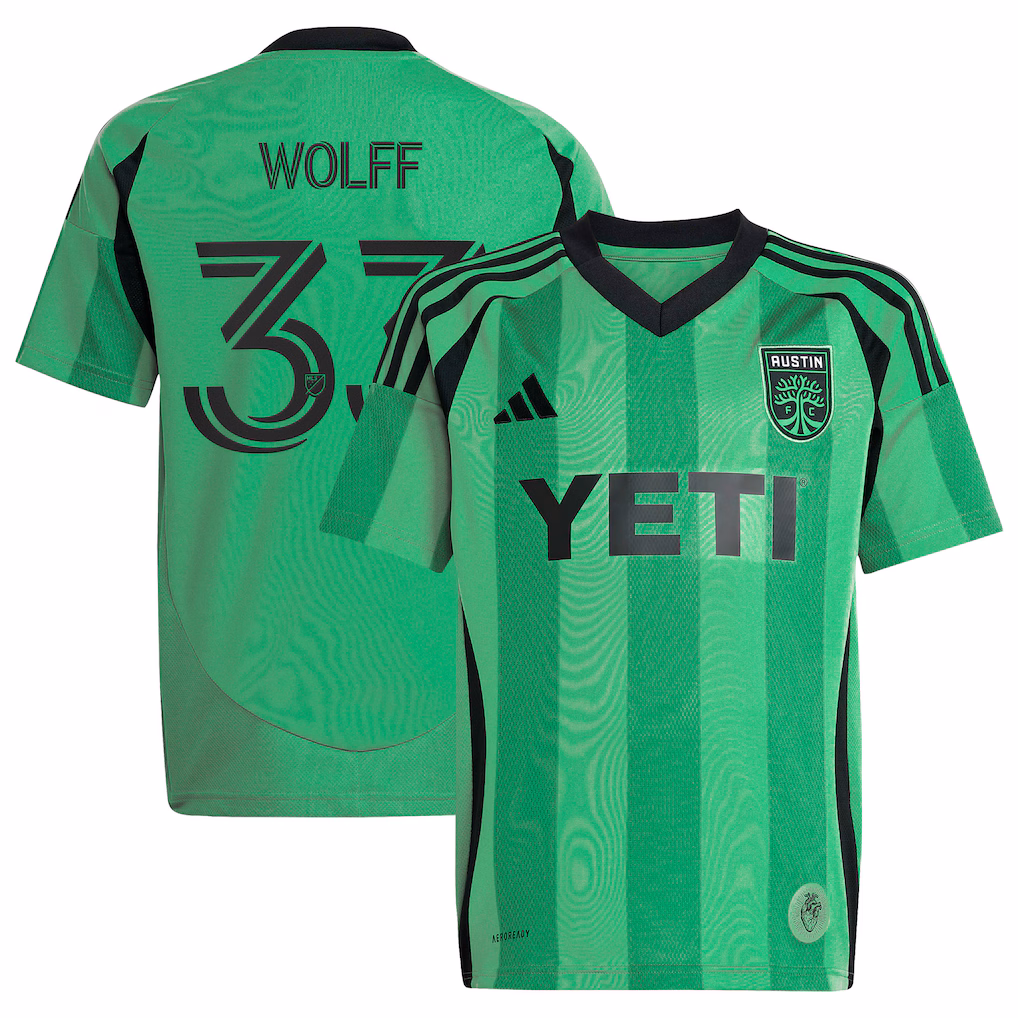 Youth Austin FC Owen Wolff adidas Green 2025 The Heartbeat Kit Replica Jersey