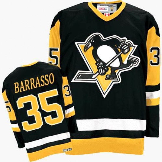 Men's CCM Pittsburgh Penguins #35 Tom Barrasso Authentic Black Throwback NHL Jersey - Ujersey