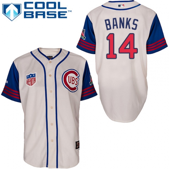 Men's Majestic Chicago Cubs #14 Ernie Banks Authentic Cream/Blue 1942 Turn Back The Clock MLB Jersey - Ujersey
