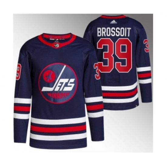 Men's Winnipeg Jets #39 Laurent Brossoit 2021-22 Navy Stitched Jersey - Ujersey