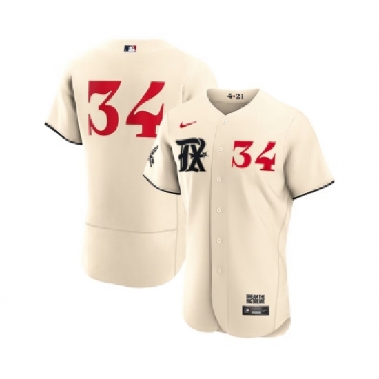 Men's Texas Rangers #34 Nolan Ryan Cream 2023 City Connect Flex Base Stitched Baseball Jersey - Ujersey