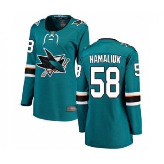 Women's San Jose Sharks #58 Dillon Hamaliuk Fanatics Branded Teal Green Home Breakaway Hockey Jersey - Ujersey