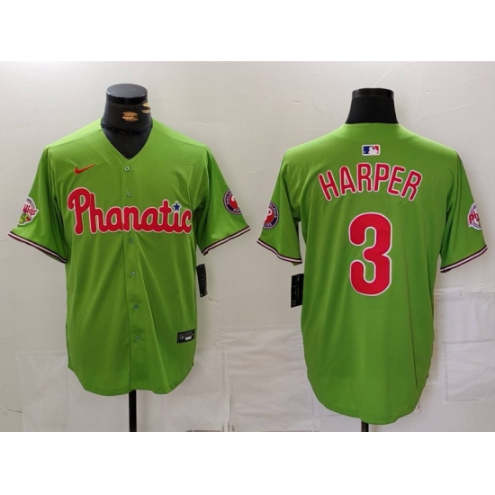 Men's Philadelphia Phillies #3 Bryce Harper Green With Stitched Cool Base Nike Jersey - Ujersey
