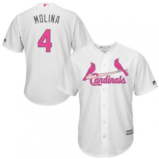 Men's Majestic St. Louis Cardinals #4 Yadier Molina Replica White 2016 Mother's Day Cool Base MLB Jersey - Ujersey