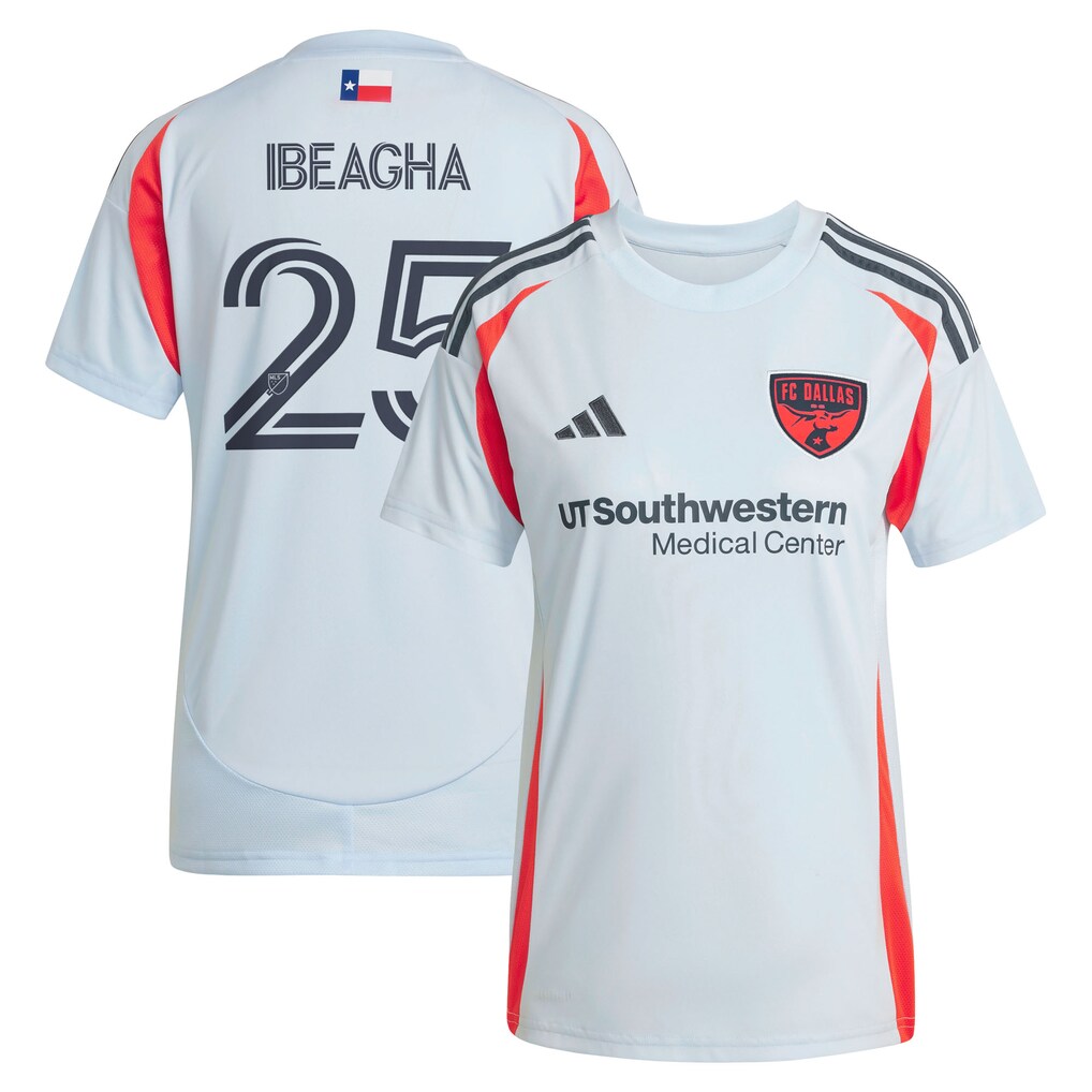 Women's FC Dallas Sebastien Ibeagha adidas Light Blue 2025 The Inferno Kit Replica Player Jersey - Ujersey
