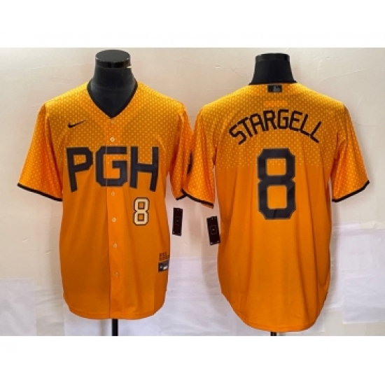 Men's Nike Pittsburgh Pirates #8 Willie Stargell Number Gold 2023 City Connect Stitched Jersey 2 - Ujersey