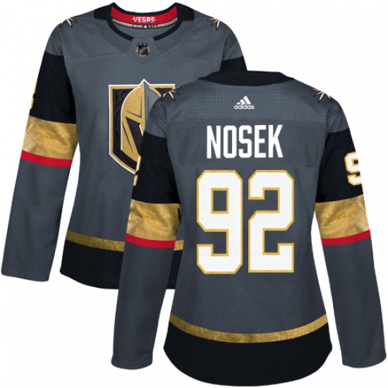 Women's Adidas Vegas Golden Knights #92 Tomas Nosek Authentic Gray Home NHL Jersey - Ujersey