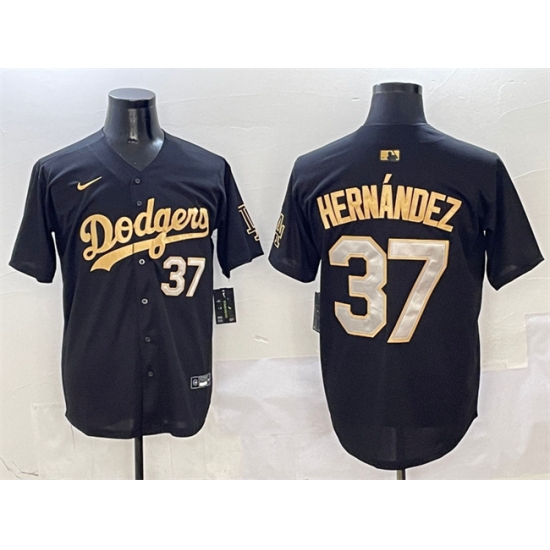 Men's Los Angeles Dodgers #37 Teoscar Hernandez Black Gold Limited Stitched Baseball Jersey - Ujersey