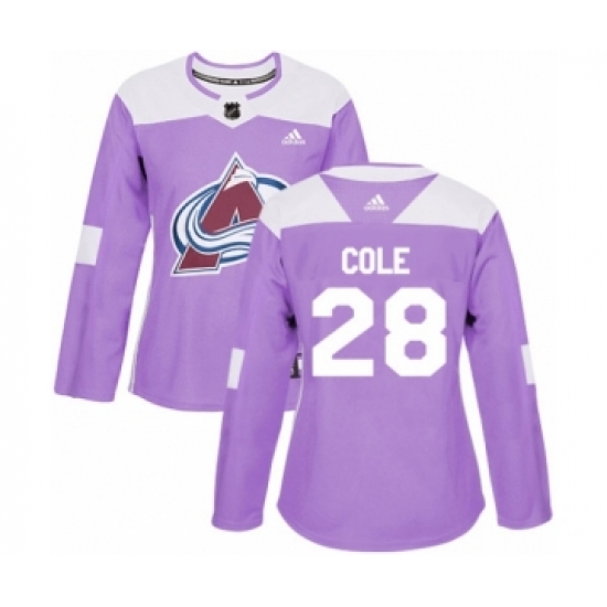 Women's Adidas Colorado Avalanche #28 Ian Cole Authentic Purple Fights Cancer Practice NHL Jersey - Ujersey