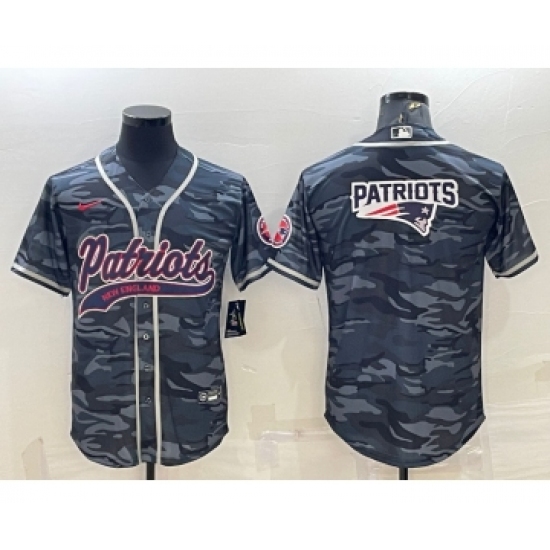 Men's New England Patriots Grey Camo Team Big Logo With Patch Cool Base Stitched Baseball Jersey - Ujersey
