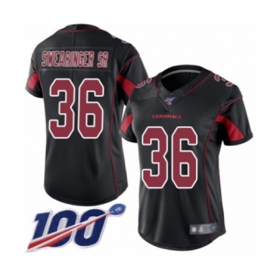 Women's Arizona Cardinals #36 D.J. Swearinger SR Limited Black Rush Vapor Untouchable 100th Season Football Jersey - Ujersey