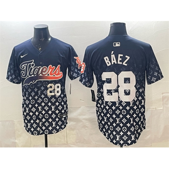 Men's Detroit Tigers #28 Javier Báez Navy With Vapor Premier Limited Stitched Baseball Jersey - Ujersey