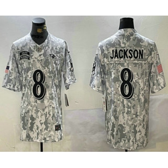Men's Baltimore Ravens #8 Lamar Jackson Arctic Camo 2024 FUSE Salute to Service Limited Stitched Jersey - Ujersey