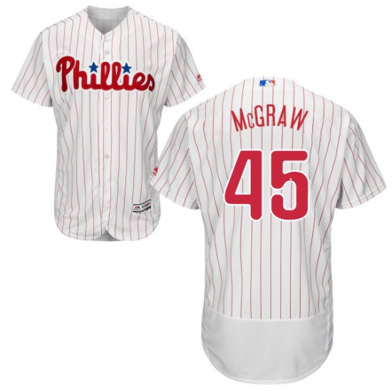 Men's Majestic Philadelphia Phillies #45 Tug McGraw White Home Flex Base Authentic Collection MLB Jersey - Ujersey