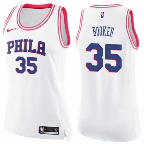 Women's Nike Philadelphia 76ers #35 Trevor Booker Swingman White/Pink Fashion NBA Jersey - Ujersey