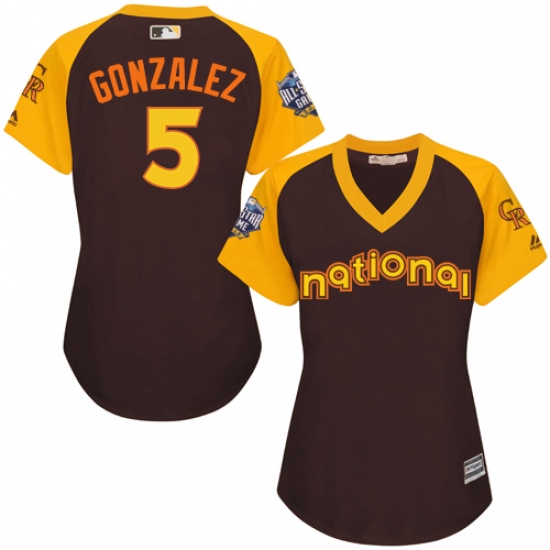 Women's Majestic Colorado Rockies #5 Carlos Gonzalez Authentic Brown 2016 All-Star National League BP Cool Base MLB Jersey - Ujersey