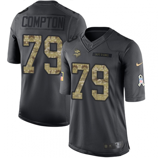 Men's Nike Minnesota Vikings #79 Tom Compton Limited Black 2016 Salute to Service NFL Jersey - Ujersey