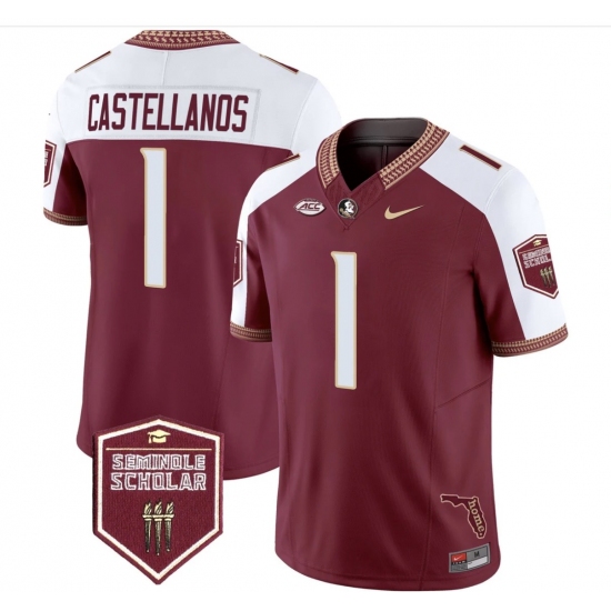 Men's Florida State Seminoles #1 Castellanos Red White Limited NCAA Jersey - Ujersey