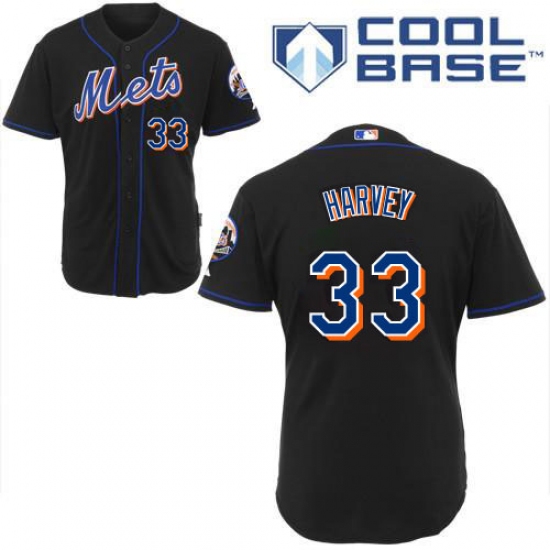Men's Majestic New York Mets #33 Matt Harvey Replica Black Cool Base MLB Jersey - Ujersey