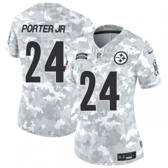 Women's Pittsburgh Steelers #24 Joey Porter Jr. 2024 F.U.S.E Arctic Camo Salute To Service Limited Stitched Football Jersey(Run Small) - Ujersey