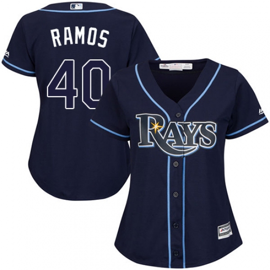 Women's Majestic Tampa Bay Rays #40 Wilson Ramos Authentic Navy Blue Alternate Cool Base MLB Jersey - Ujersey
