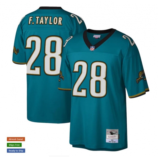 Men's Jacksonville Jaguars #28 Fred Taylor Mitchell & Ness Teal NFL Throwback Football Jersey - Ujersey