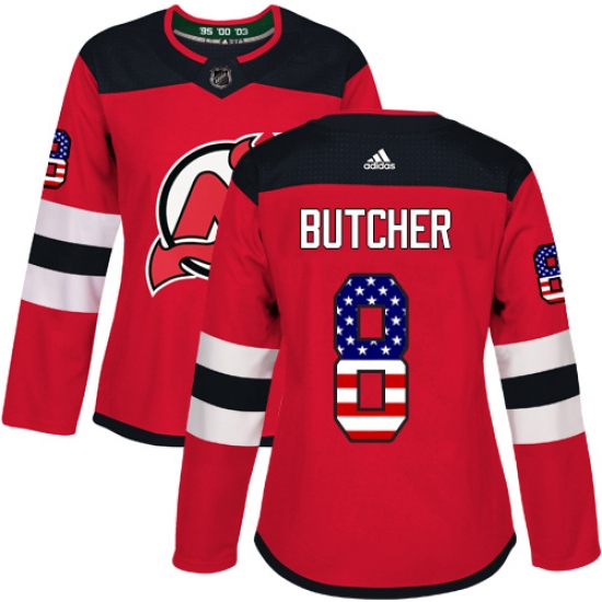 Women's Adidas New Jersey Devils #8 Will Butcher Authentic Red USA Flag Fashion NHL Jersey - Ujersey