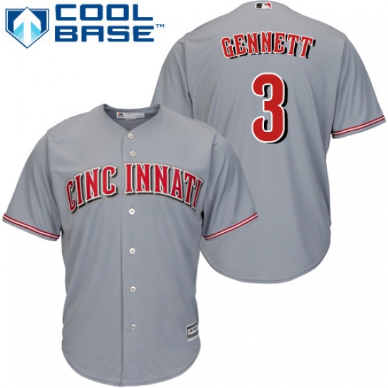 Men's Majestic Cincinnati Reds #3 Scooter Gennett Replica Grey Road Cool Base MLB Jersey - Ujersey