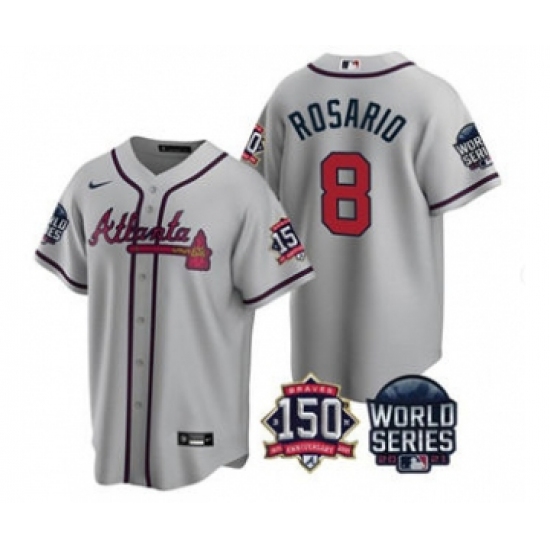 Men's Atlanta Braves #8 Eddie Rosario 2021 Gray World Series With 150th Anniversary Patch Cool Base Stitched Jersey - Ujersey