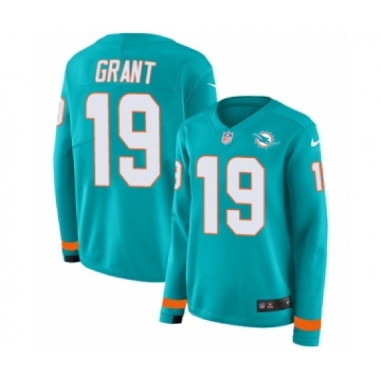 Women's Nike Miami Dolphins #19 Jakeem Grant Limited Aqua Therma Long Sleeve NFL Jersey - Ujersey