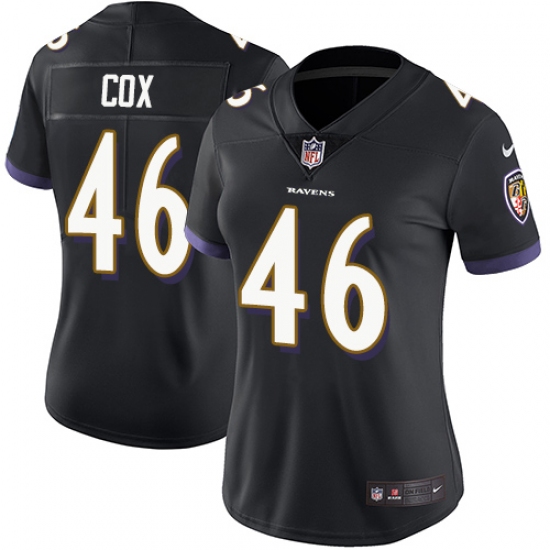 Women's Nike Baltimore Ravens #46 Morgan Cox Black Alternate Vapor Untouchable Limited Player NFL Jersey - Ujersey