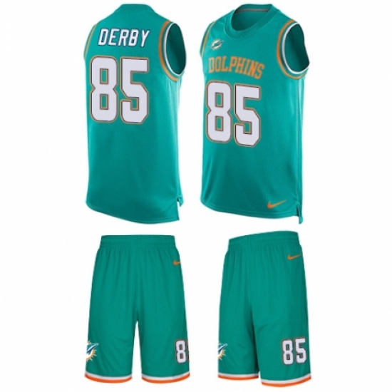 Men's Nike Miami Dolphins #85 A.J. Derby Limited Aqua Green Tank Top Suit NFL Jersey - Ujersey