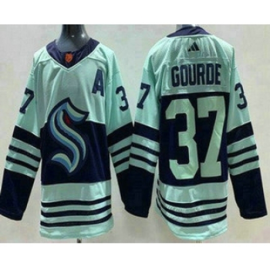 Men's Seattle Kraken #37 Yanni Gourde Light Green 2022 Reverse Retro Authentic Jersey - Ujersey