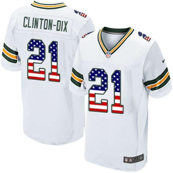 Men's Nike Green Bay Packers #21 Ha Clinton-Dix Elite White Road USA Flag Fashion NFL Jersey - ujerseystore