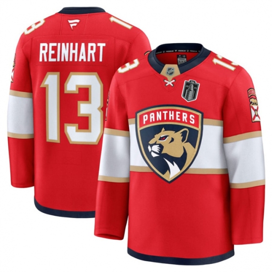 Men's Florida Panthers #13 Sam Reinhart Red 2025 Stanley Cup Final Stitched Hockey Jersey - Ujersey