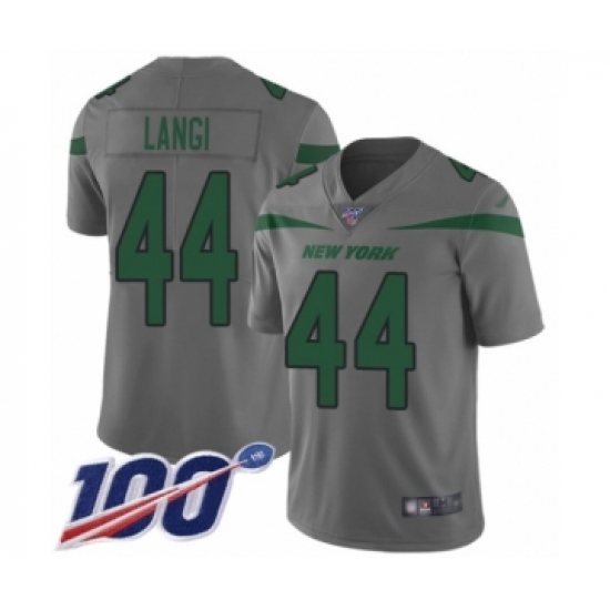 Men's New York Jets #44 Harvey Langi Limited Gray Inverted Legend 100th Season Football Jersey - Ujersey