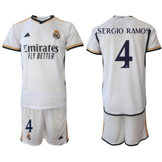 Men's Real Madrid #4 Sergio Ramos 2023-24 White Home Soccer Jersey