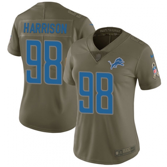 Women's Nike Detroit Lions #98 Damon Harrison Limited Olive 2017 Salute to Service NFL Jersey - Ujersey