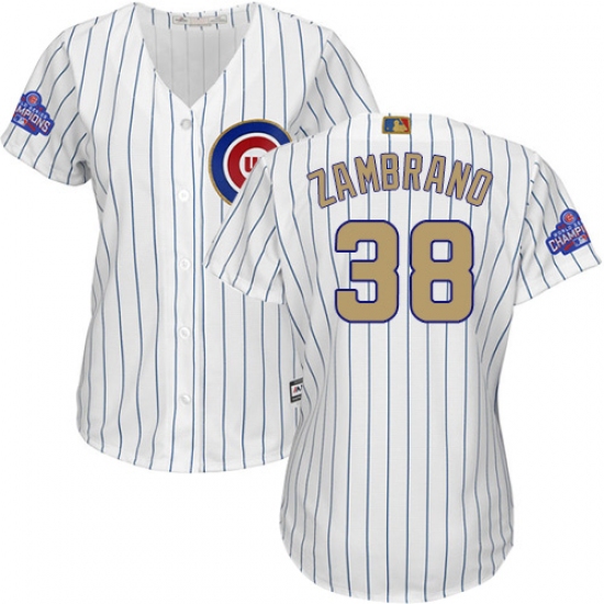 Women's Majestic Chicago Cubs #38 Carlos Zambrano Authentic White 2017 Gold Program MLB Jersey - Ujersey