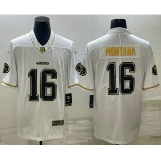 Men's San Francisco 49ers #16 Joe Montana White Gold Stitched Jersey - Ujersey