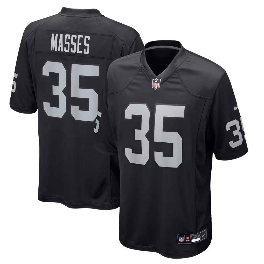 Men's Las Vegas Raiders Hezekiah Masses Nike Black Team Game Jersey