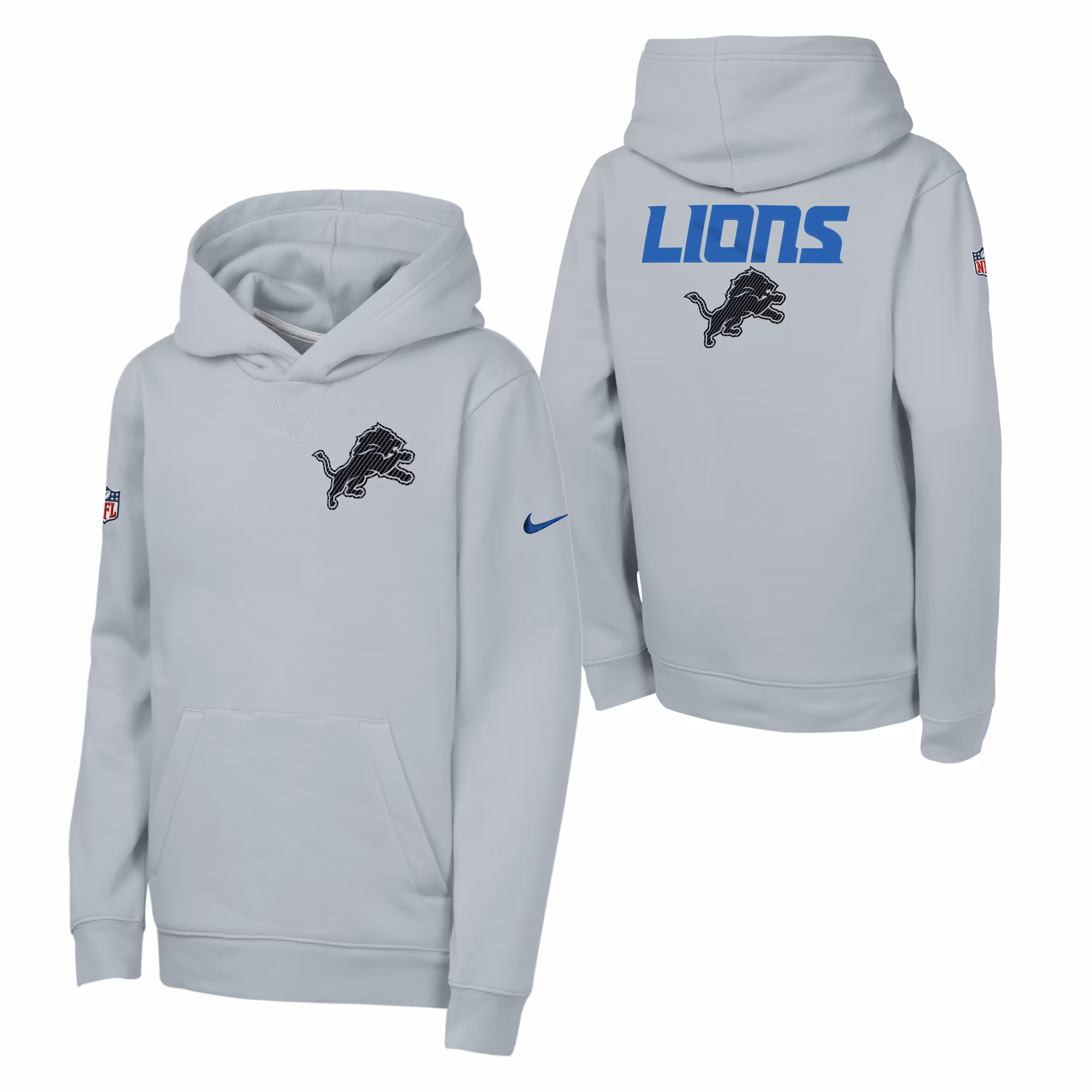 Youth Detroit Lions  Nike Silver 2026 Rivalries Collection Sideline Club Fleece Pullover Hoodie - Ujersey