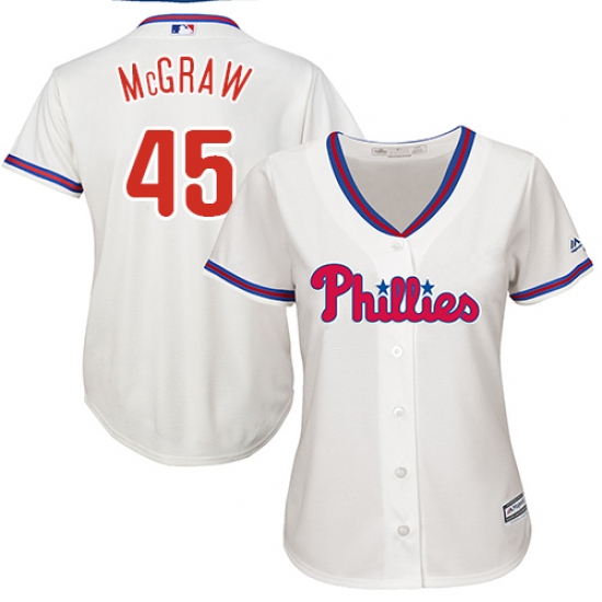 Women's Majestic Philadelphia Phillies #45 Tug McGraw Replica Cream Alternate Cool Base MLB Jersey - Ujersey