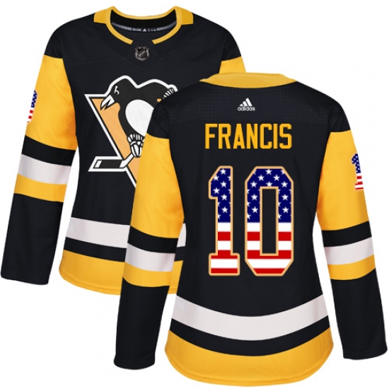 Women's Adidas Pittsburgh Penguins #10 Ron Francis Authentic Black USA Flag Fashion NHL Jersey - Ujersey
