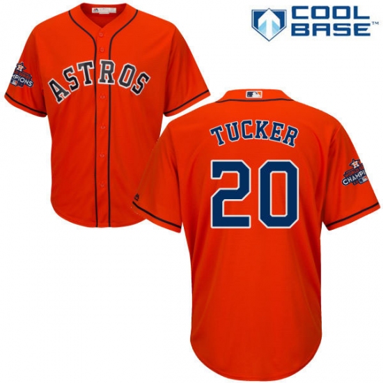 Youth Majestic Houston Astros #20 Preston Tucker Authentic Orange Alternate 2017 World Series Champions Cool Base MLB Jersey - Ujersey