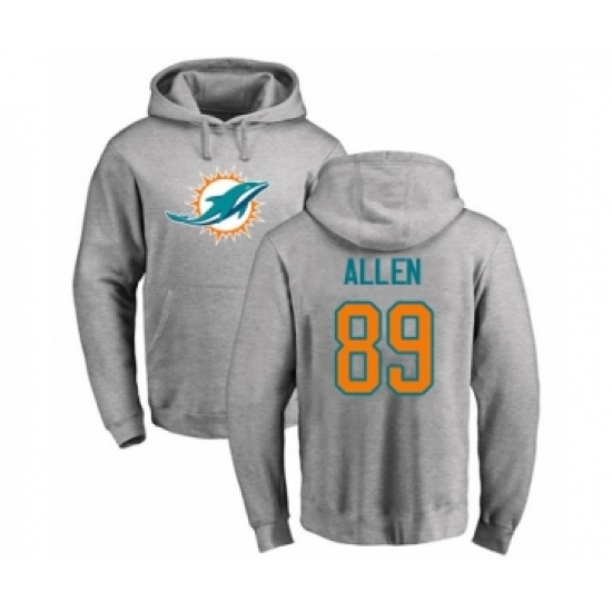 Football Miami Dolphins #89 Dwayne Allen Ash Name & Number Logo Pullover Hoodie - Ujersey