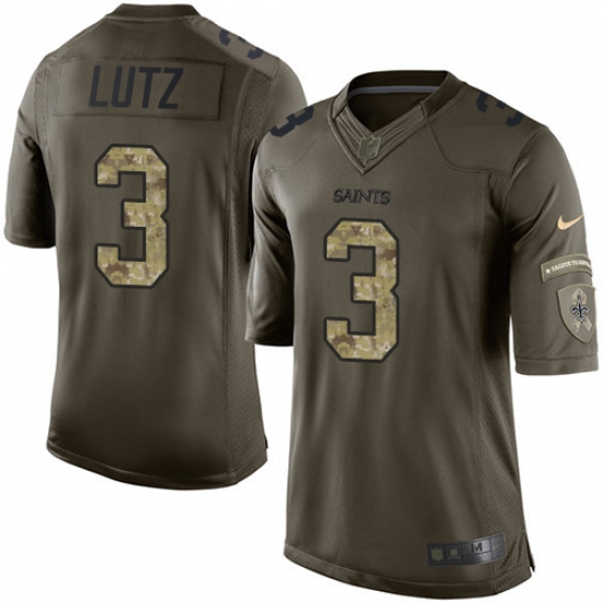 Men's Nike New Orleans Saints #3 Will Lutz Elite Green Salute to Service NFL Jersey - Ujersey