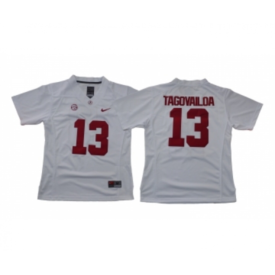 Alabama Crimson Tide 13 Tua Tagovailoa White Women With Diamond Logo College Football Jersey - Ujersey